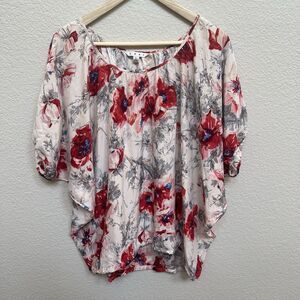 Cabi 399 Gypsy Size Large Watercolor Floral 100% Silk Flowy Dolman Blouse Top